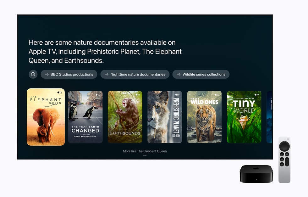 Giao diện tìm nội dung qua Siri AI trên Apple TV 4K