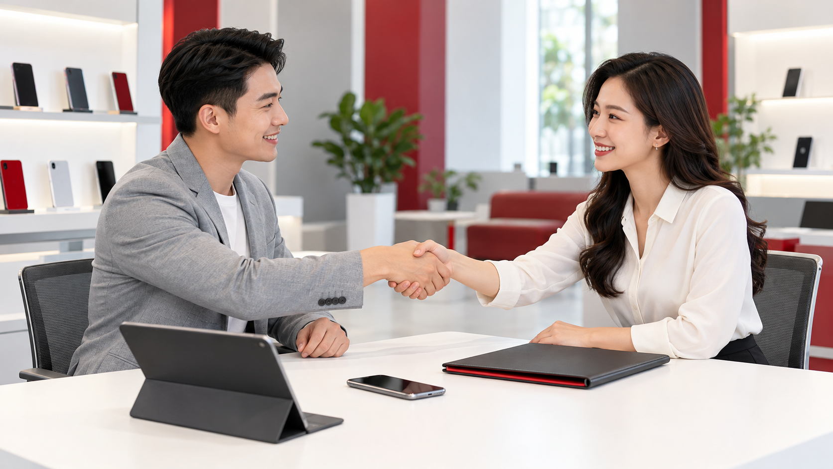 Minh họa buổi trao đổi hợp tác kinh doanh trong lĩnh vực thiết bị di động