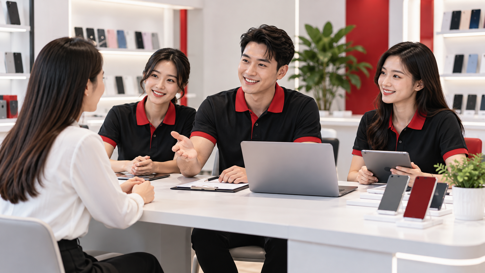 Minh họa buổi trao đổi giữa ứng viên và đội ngũ bán lẻ thiết bị di động
